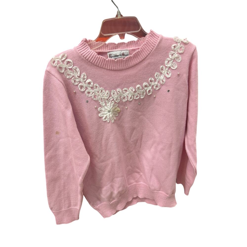 Vintage Pink Beaded P’galli Womens XL 80s 90s Sweater thread needle   large